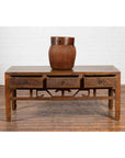 Chinese Vintage Coffee Table with Three Carved Drawers and Openwork Apron-4. Asian & Chinese Furniture, Art, Antiques, Vintage Home Décor for sale at FEA Home