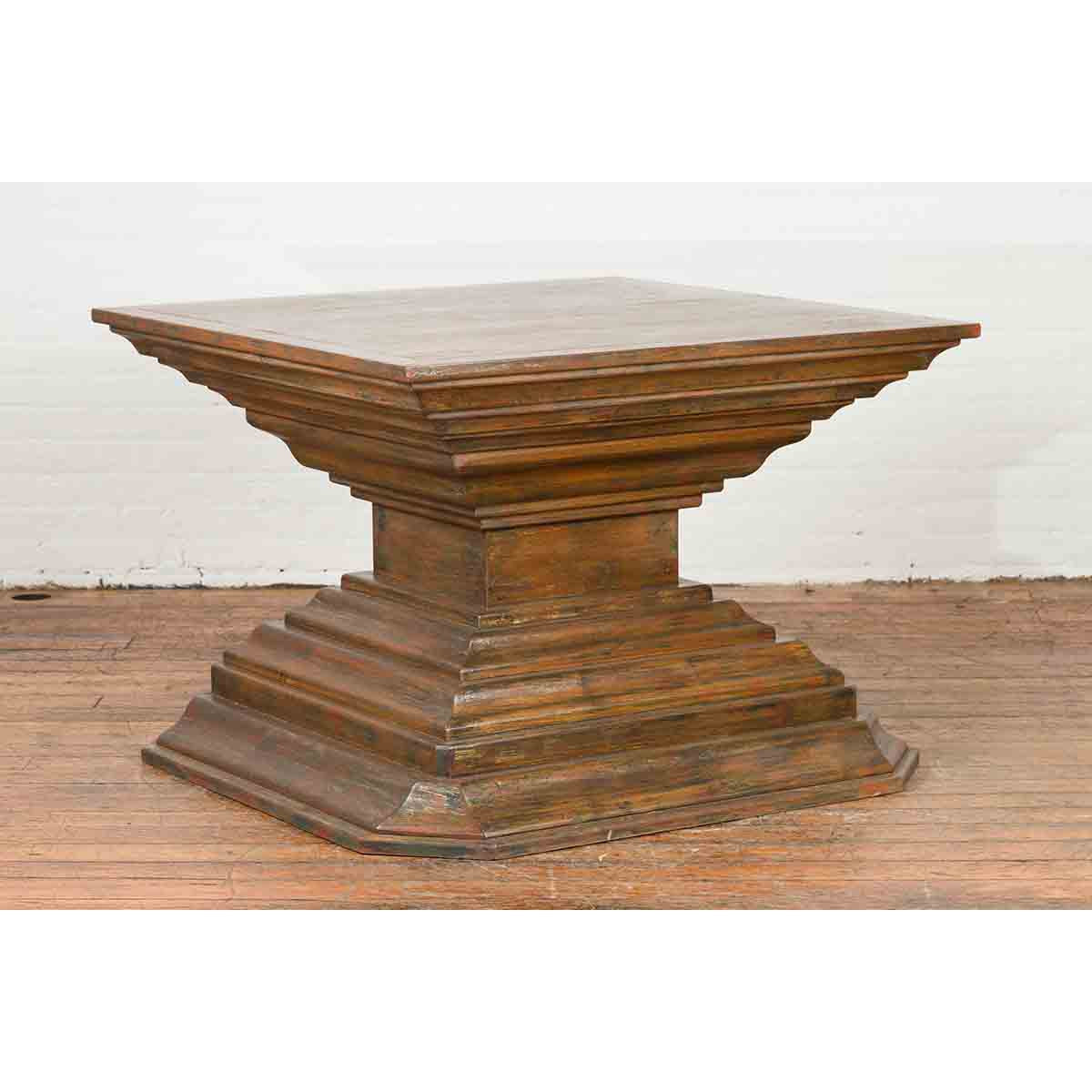 Indonesian Vintage Pagan Dynasty Style Pyramid-Shaped Console Pedestal Table-2. Asian & Chinese Furniture, Art, Antiques, Vintage Home Décor for sale at FEA Home