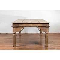 Indian Dining Table with Distressed Patina, Iron Details and Baluster Legs