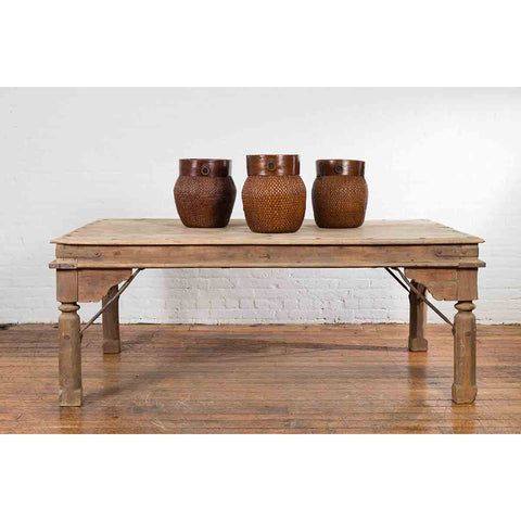 Indian Dining Table with Distressed Patina, Iron Details and Baluster Legs-YN7121-3. Asian & Chinese Furniture, Art, Antiques, Vintage Home Décor for sale at FEA Home