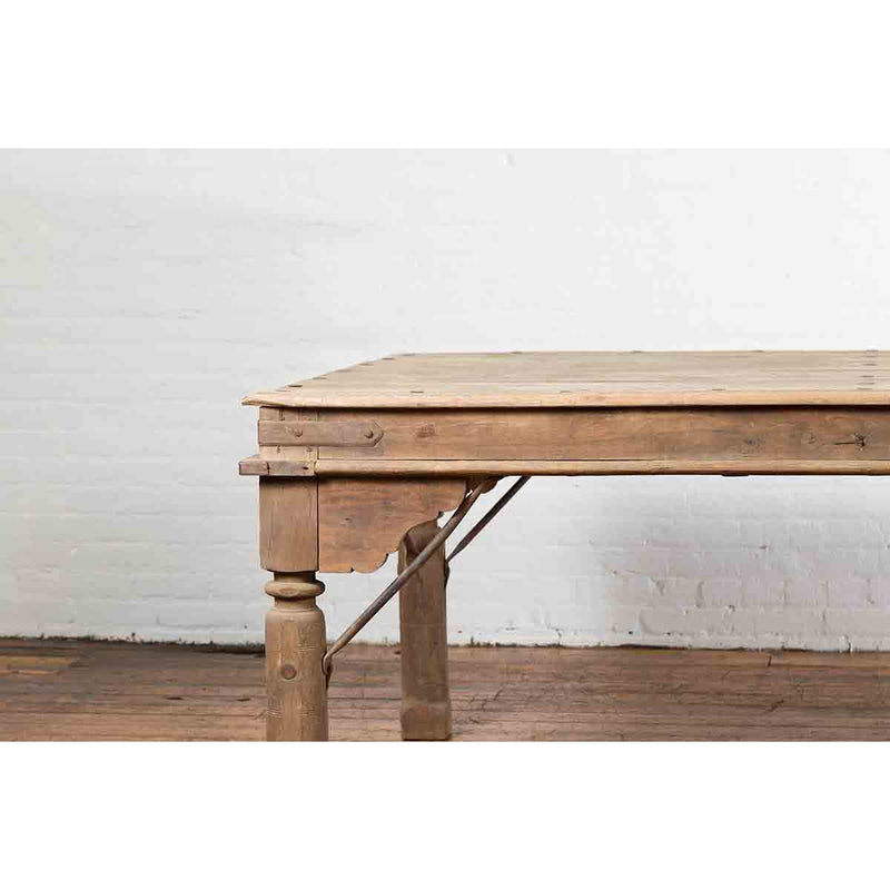 Indian Dining Table with Distressed Patina, Iron Details and Baluster Legs-YN7121-7. Asian & Chinese Furniture, Art, Antiques, Vintage Home Décor for sale at FEA Home