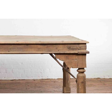 Indian Dining Table with Distressed Patina, Iron Details and Baluster Legs-YN7121-8. Asian & Chinese Furniture, Art, Antiques, Vintage Home Décor for sale at FEA Home