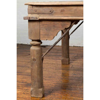 Indian Dining Table with Distressed Patina, Iron Details and Baluster Legs
