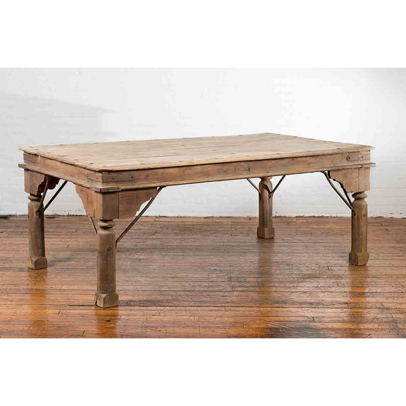 Indian Dining Table with Distressed Patina, Iron Details and Baluster Legs-YN7121-2. Asian & Chinese Furniture, Art, Antiques, Vintage Home Décor for sale at FEA Home