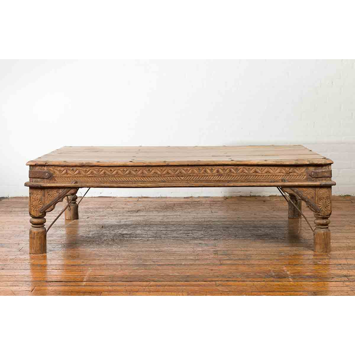 Oversized Antique Temple Door with Studs Made into a Carved Coffee Table-2. Asian & Chinese Furniture, Art, Antiques, Vintage Home Décor for sale at FEA Home