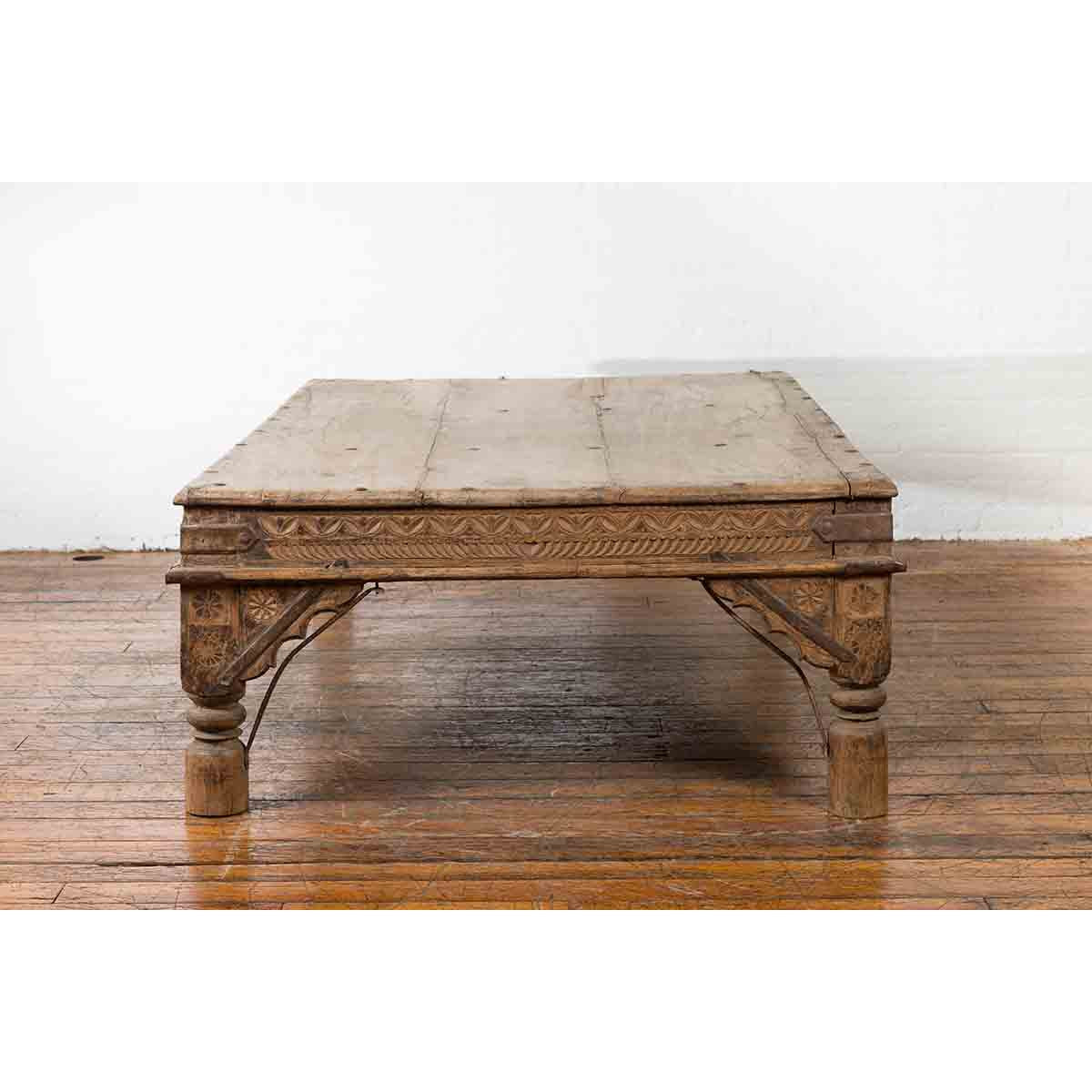 Oversized Antique Temple Door with Studs Made into a Carved Coffee Table-11. Asian &amp; Chinese Furniture, Art, Antiques, Vintage Home Décor for sale at FEA Home