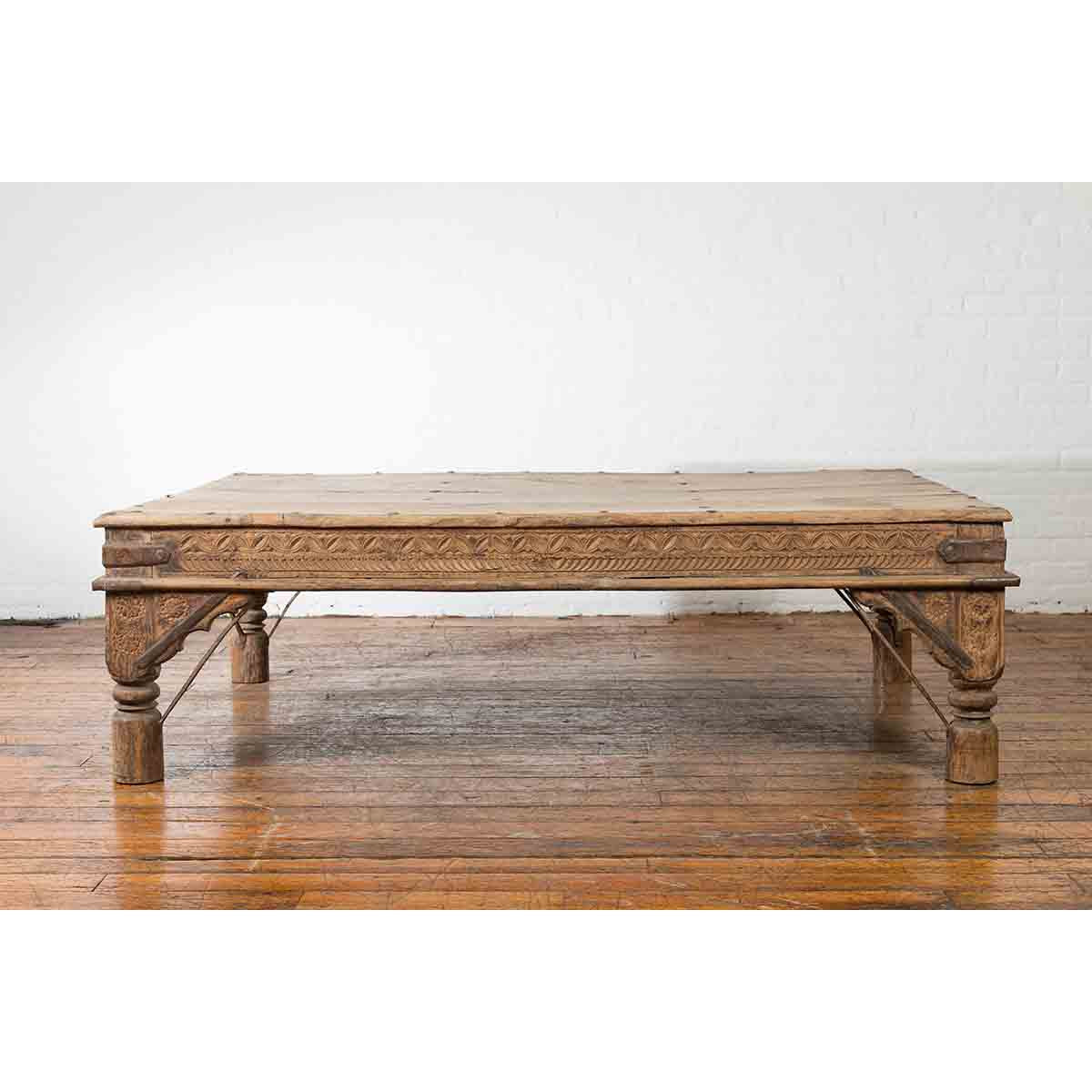 Oversized Antique Temple Door with Studs Made into a Carved Coffee Table-12. Asian &amp; Chinese Furniture, Art, Antiques, Vintage Home Décor for sale at FEA Home