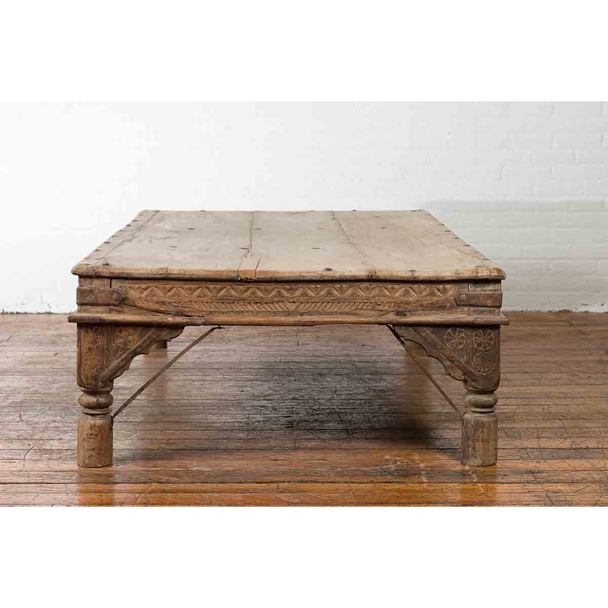 Oversized Antique Temple Door with Studs Made into a Carved Coffee Table-13. Asian &amp; Chinese Furniture, Art, Antiques, Vintage Home Décor for sale at FEA Home