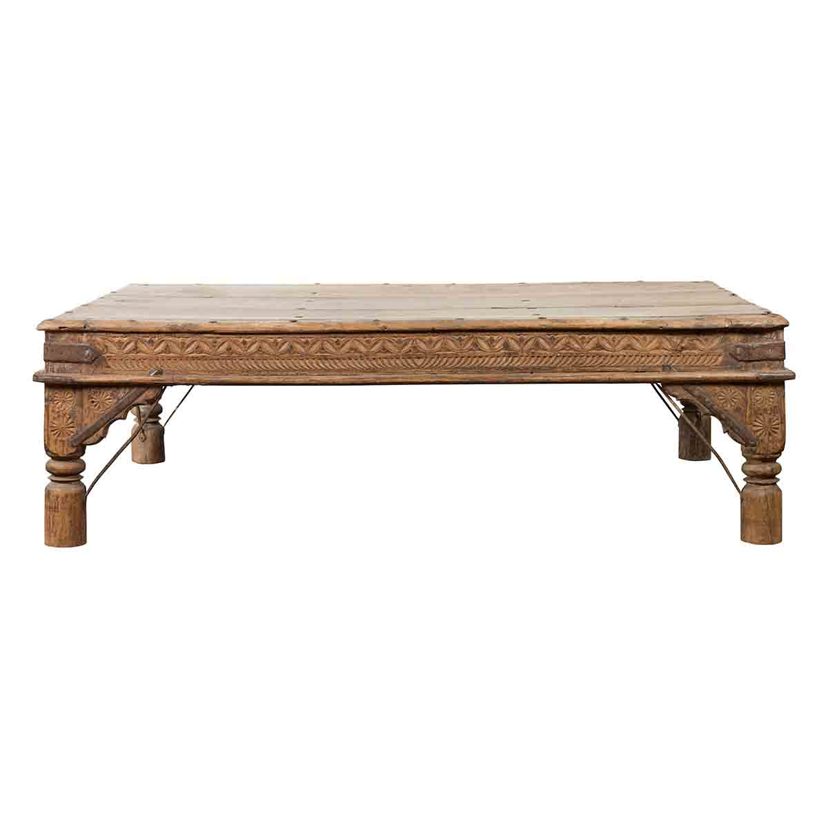 Oversized Antique Temple Door with Studs Made into a Carved Coffee Table-1. Asian & Chinese Furniture, Art, Antiques, Vintage Home Décor for sale at FEA Home