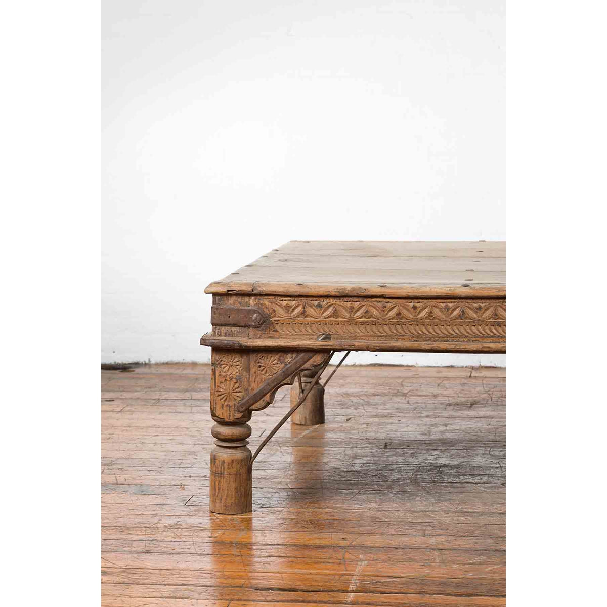 Oversized Antique Temple Door with Studs Made into a Carved Coffee Table-4. Asian &amp; Chinese Furniture, Art, Antiques, Vintage Home Décor for sale at FEA Home