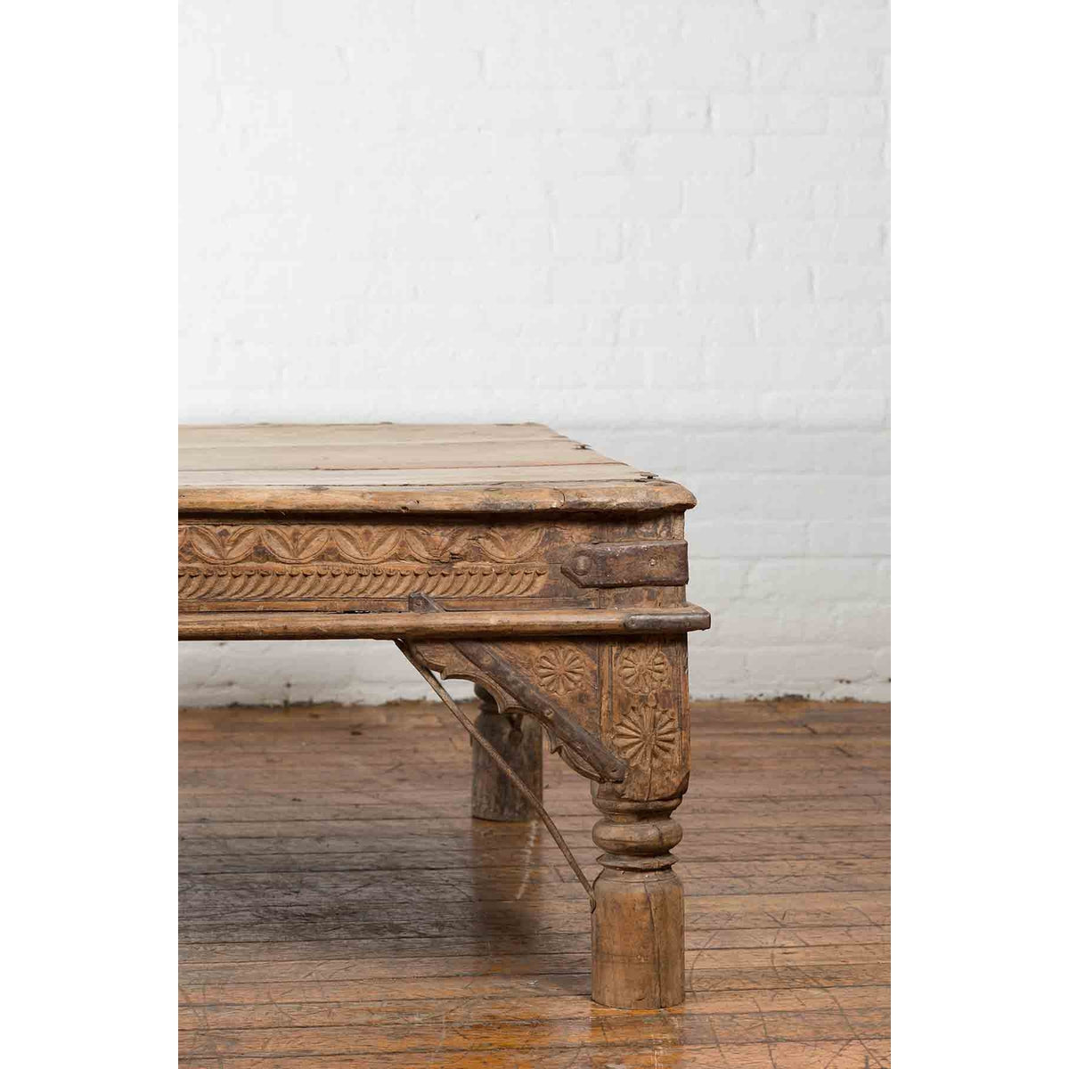Oversized Antique Temple Door with Studs Made into a Carved Coffee Table-5. Asian &amp; Chinese Furniture, Art, Antiques, Vintage Home Décor for sale at FEA Home