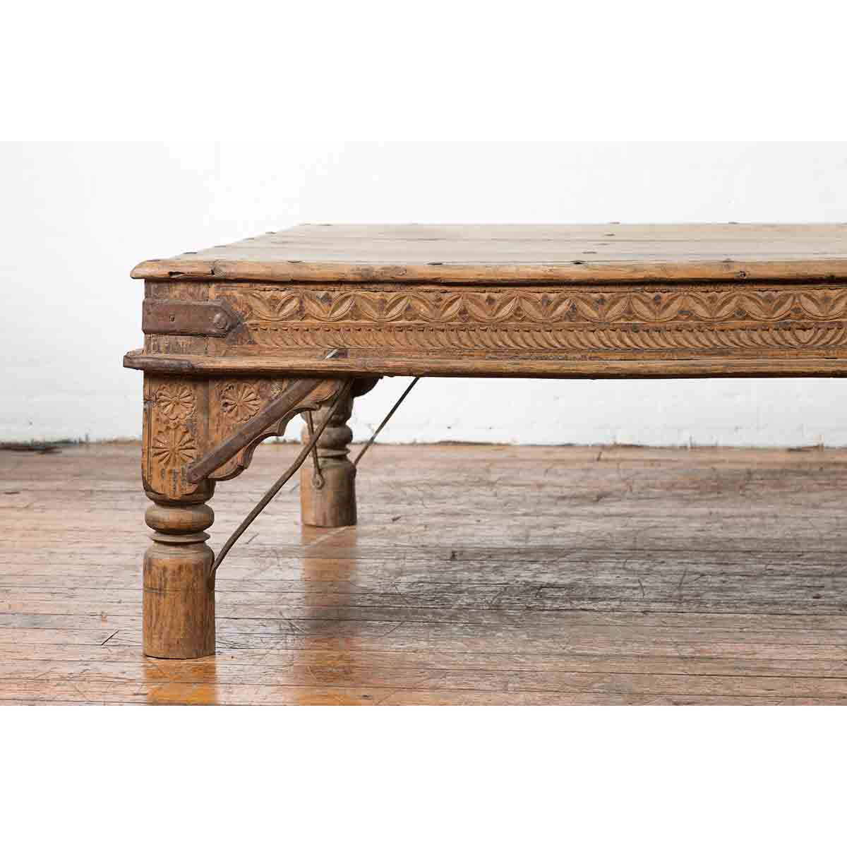 Oversized Antique Temple Door with Studs Made into a Carved Coffee Table-6. Asian &amp; Chinese Furniture, Art, Antiques, Vintage Home Décor for sale at FEA Home