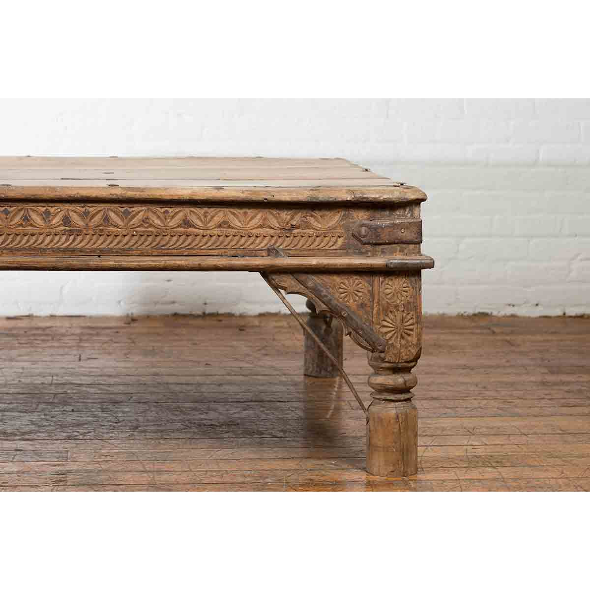 Oversized Antique Temple Door with Studs Made into a Carved Coffee Table-7. Asian &amp; Chinese Furniture, Art, Antiques, Vintage Home Décor for sale at FEA Home