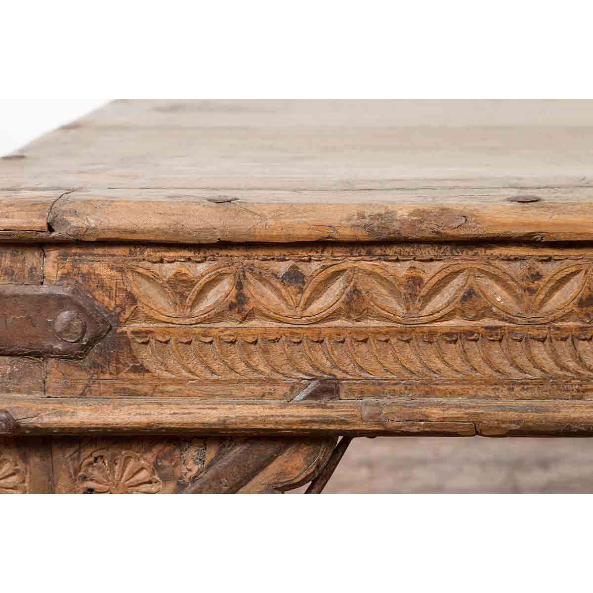 Oversized Antique Temple Door with Studs Made into a Carved Coffee Table-8. Asian &amp; Chinese Furniture, Art, Antiques, Vintage Home Décor for sale at FEA Home