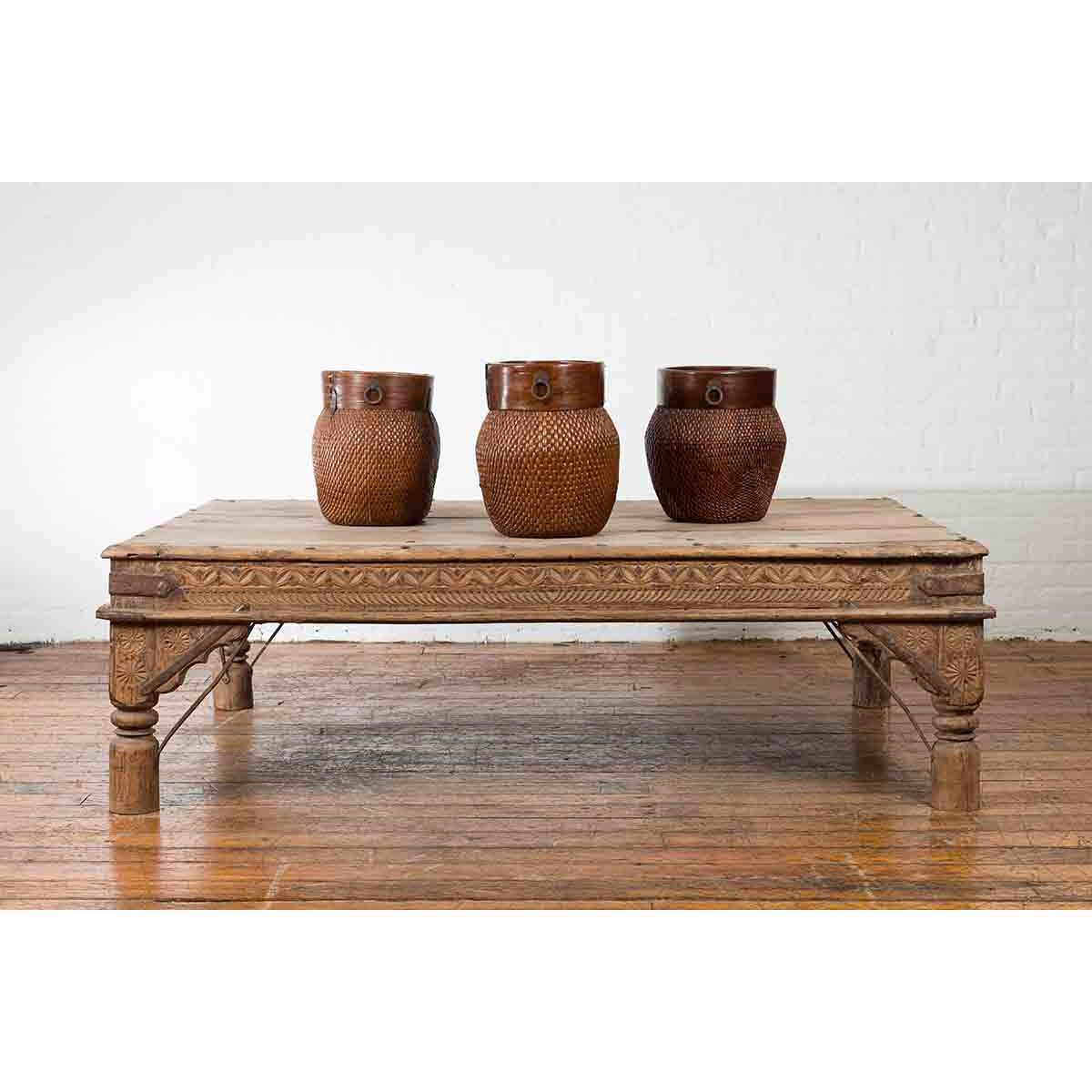 Oversized Antique Temple Door with Studs Made into a Carved Coffee Table-3. Asian &amp; Chinese Furniture, Art, Antiques, Vintage Home Décor for sale at FEA Home