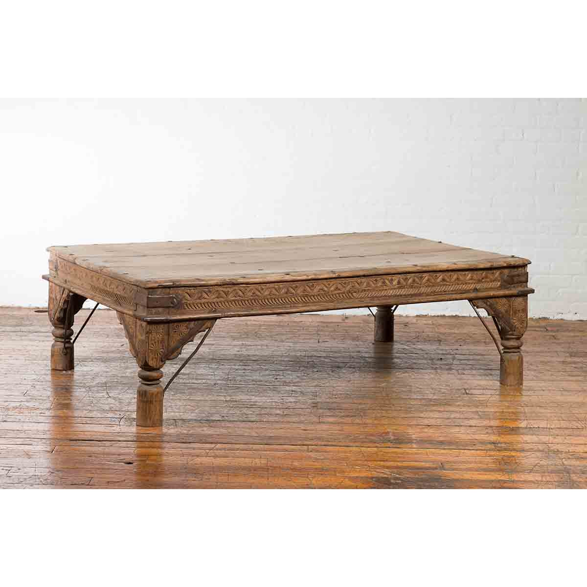 Oversized Antique Temple Door with Studs Made into a Carved Coffee Table-10. Asian &amp; Chinese Furniture, Art, Antiques, Vintage Home Décor for sale at FEA Home