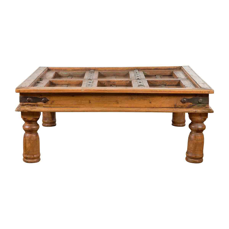 Indian 19th Century Paneled Door with Iron Accents Turned into a Coffee Table- Asian Antiques, Vintage Home Decor & Chinese Furniture - FEA Home