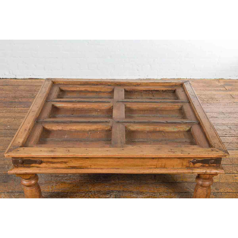 19th Century Indian Paneled Door with Iron Accents Converted into a Coffee Table-YN7129-7. Asian & Chinese Furniture, Art, Antiques, Vintage Home Décor for sale at FEA Home