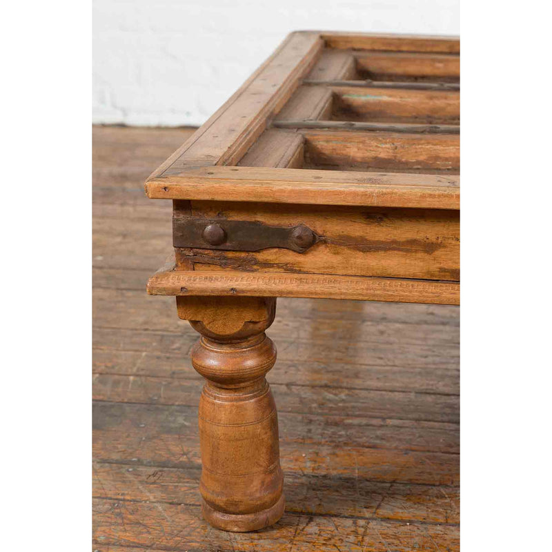 19th Century Indian Paneled Door with Iron Accents Converted into a Coffee Table-YN7129-9. Asian & Chinese Furniture, Art, Antiques, Vintage Home Décor for sale at FEA Home