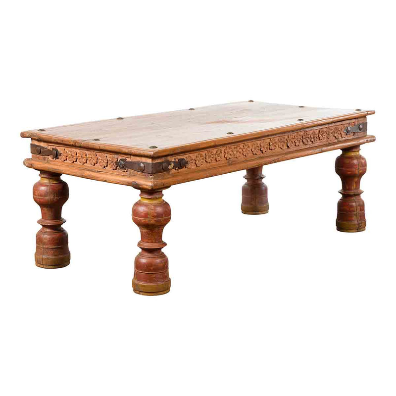 Indian 19th Century Coffee Table with Carved Floral Frieze and Baluster Legs- Asian Antiques, Vintage Home Decor & Chinese Furniture - FEA Home