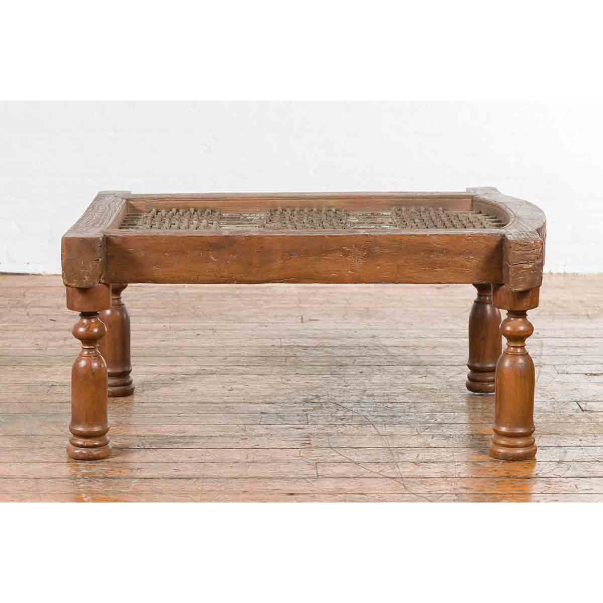 Antique Indian Arched Window Grate Made into a Coffee Table with Baluster Legs-2. Asian & Chinese Furniture, Art, Antiques, Vintage Home Décor for sale at FEA Home