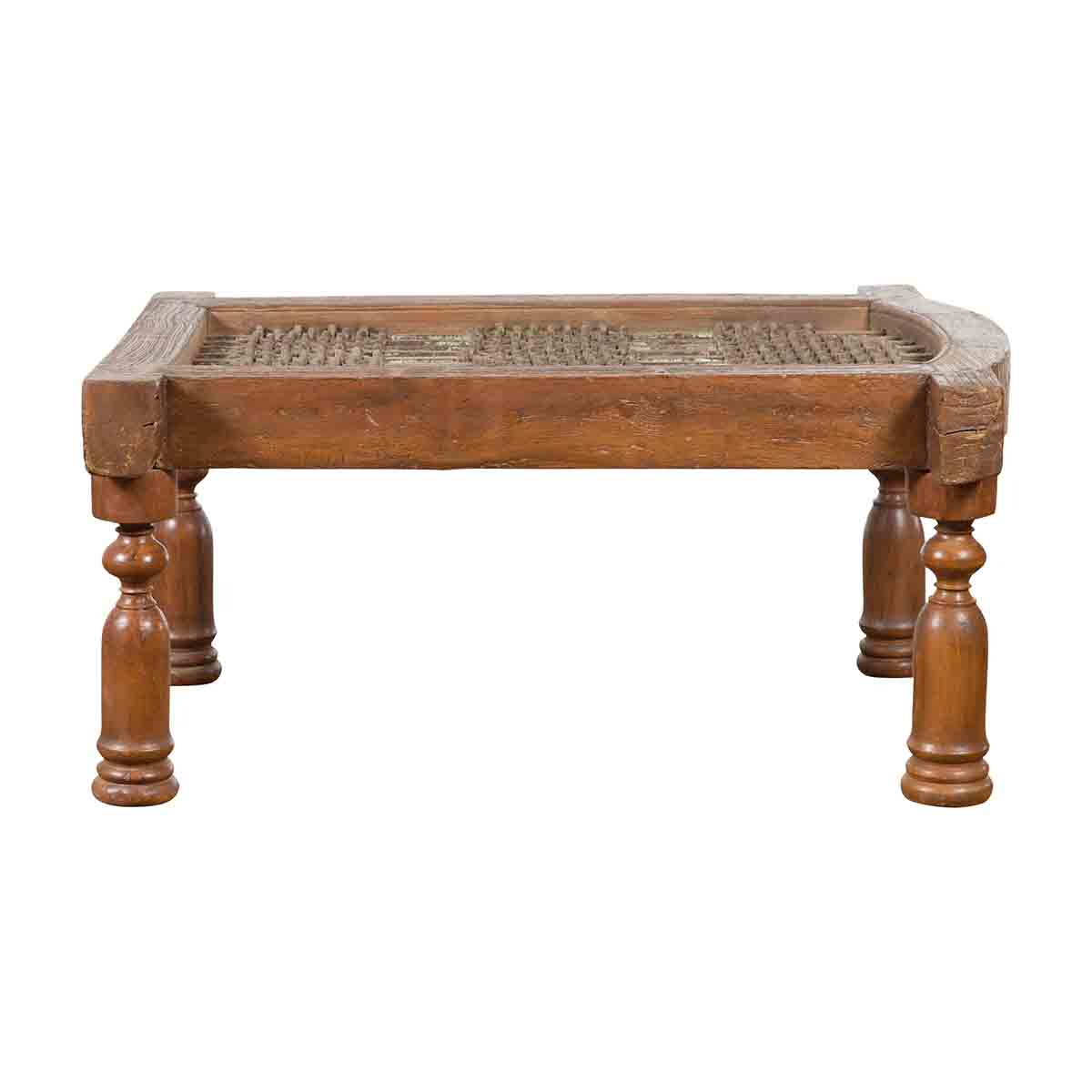 Antique Indian Arched Window Grate Made into a Coffee Table with Baluster Legs-1. Asian & Chinese Furniture, Art, Antiques, Vintage Home Décor for sale at FEA Home