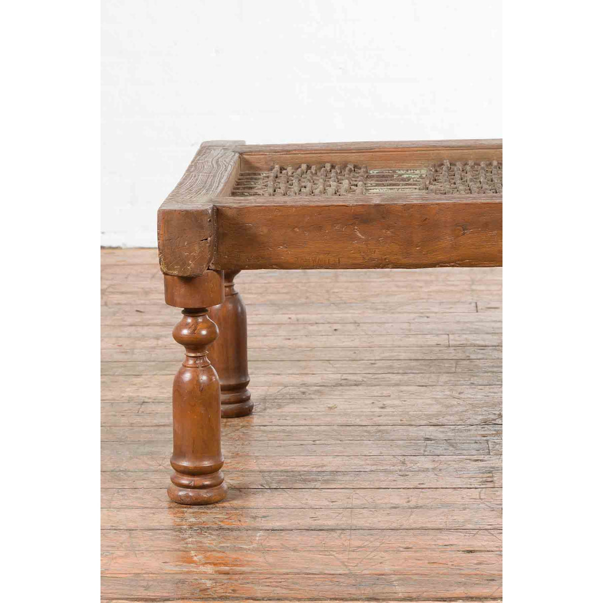 Antique Indian Arched Window Grate Made into a Coffee Table with Baluster Legs-5. Asian &amp; Chinese Furniture, Art, Antiques, Vintage Home Décor for sale at FEA Home