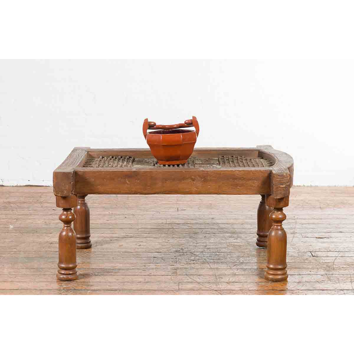 Antique Indian Arched Window Grate Made into a Coffee Table with Baluster Legs-4. Asian &amp; Chinese Furniture, Art, Antiques, Vintage Home Décor for sale at FEA Home