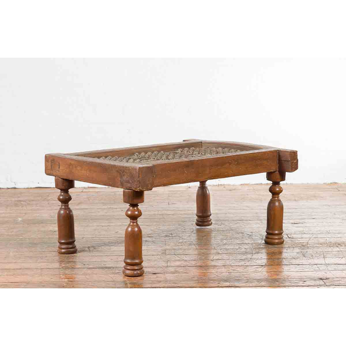 Antique Indian Arched Window Grate Made into a Coffee Table with Baluster Legs-3. Asian &amp; Chinese Furniture, Art, Antiques, Vintage Home Décor for sale at FEA Home