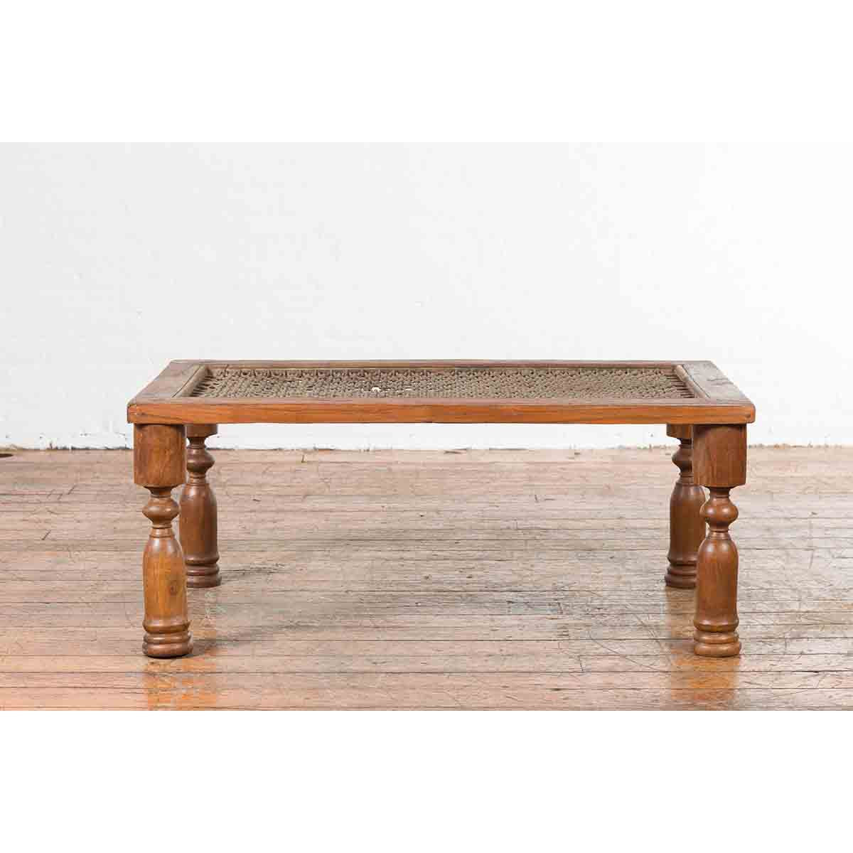 Indian Antique Window Grate Made into a Coffee Table with Turned Baluster Legs-5. Asian &amp; Chinese Furniture, Art, Antiques, Vintage Home Décor for sale at FEA Home