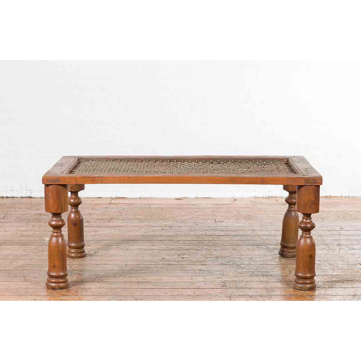 Indian Antique Window Grate Made into a Coffee Table with Turned Baluster Legs-13. Asian &amp; Chinese Furniture, Art, Antiques, Vintage Home Décor for sale at FEA Home