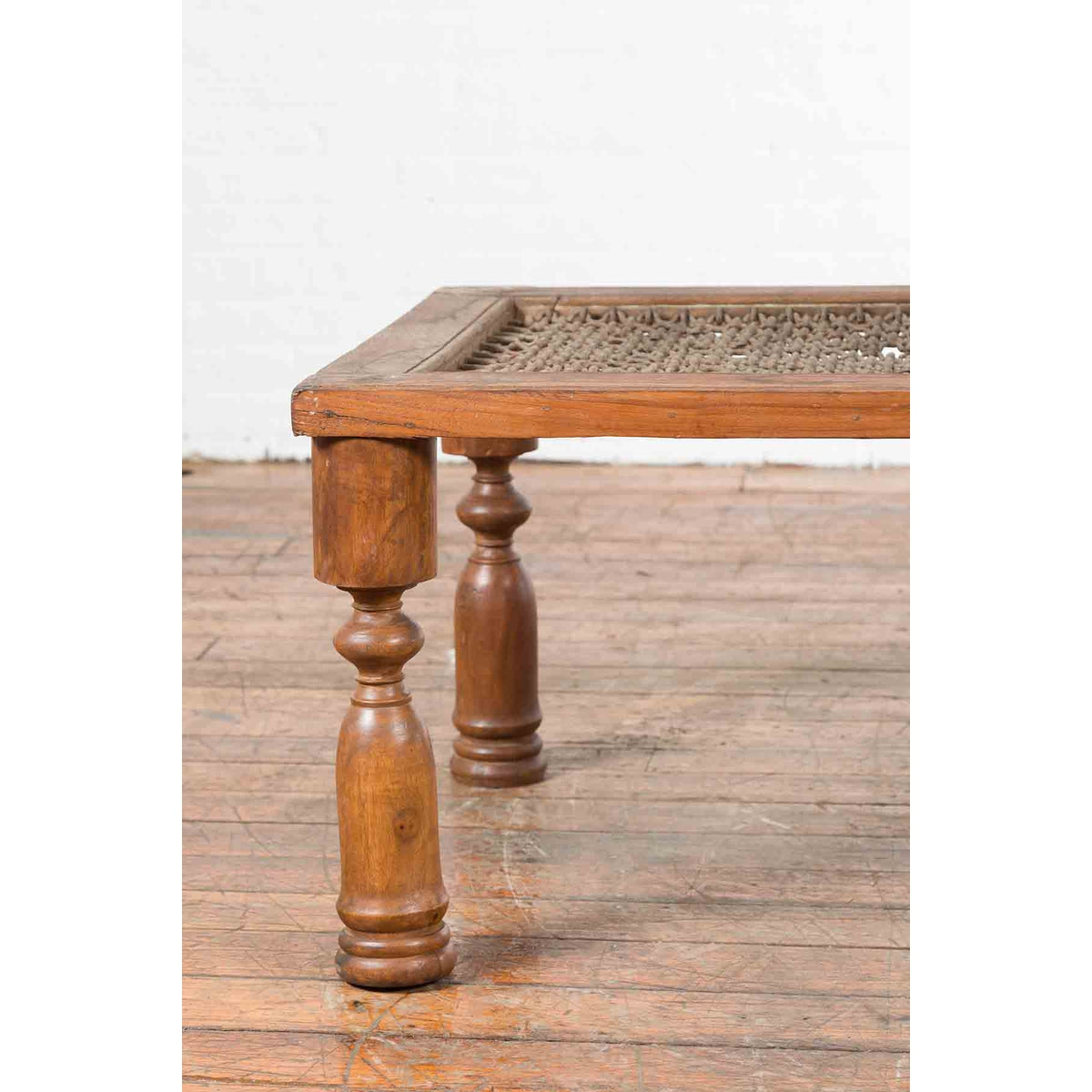 Indian Antique Window Grate Made into a Coffee Table with Turned Baluster Legs-4. Asian &amp; Chinese Furniture, Art, Antiques, Vintage Home Décor for sale at FEA Home