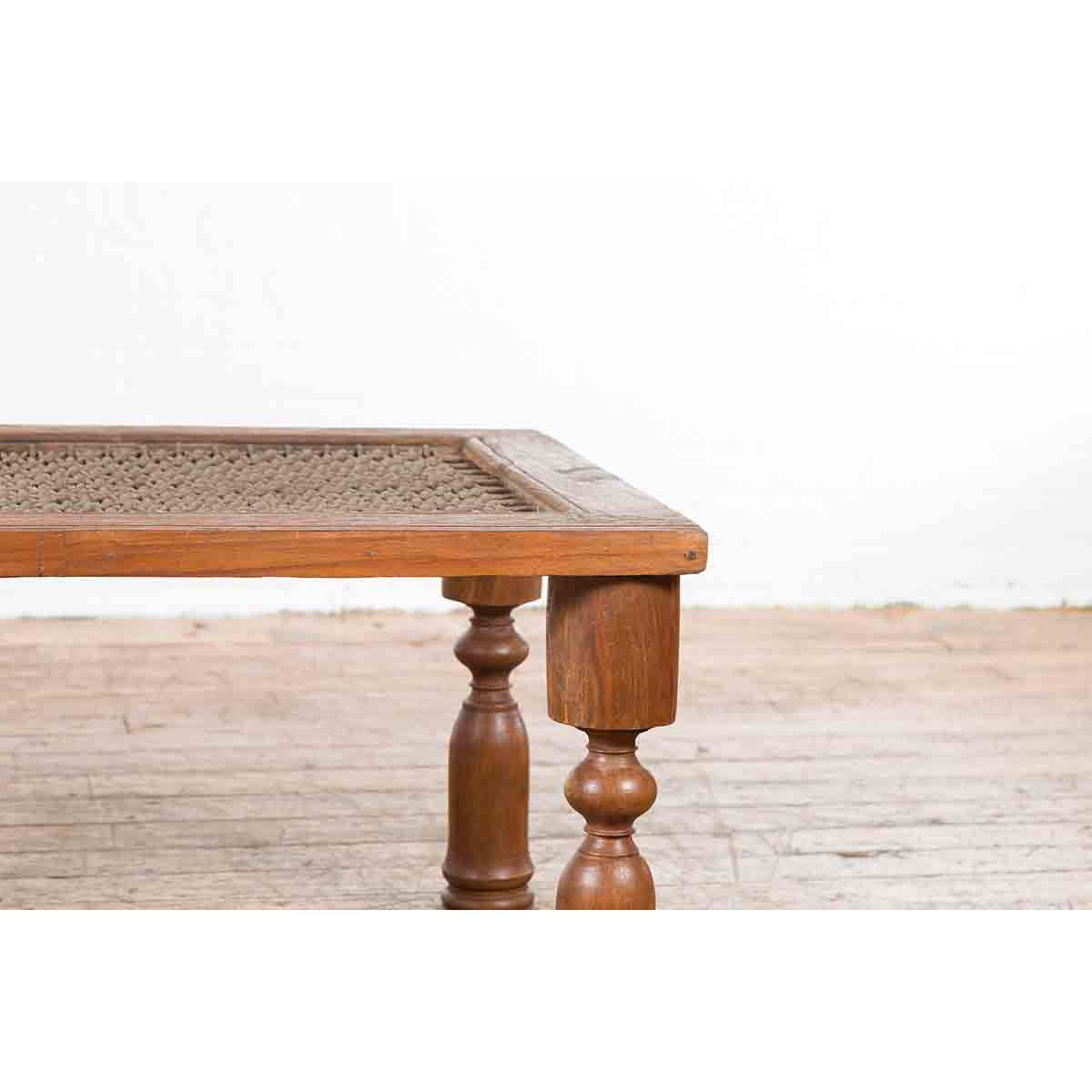Indian Antique Window Grate Made into a Coffee Table with Turned Baluster Legs-8. Asian &amp; Chinese Furniture, Art, Antiques, Vintage Home Décor for sale at FEA Home