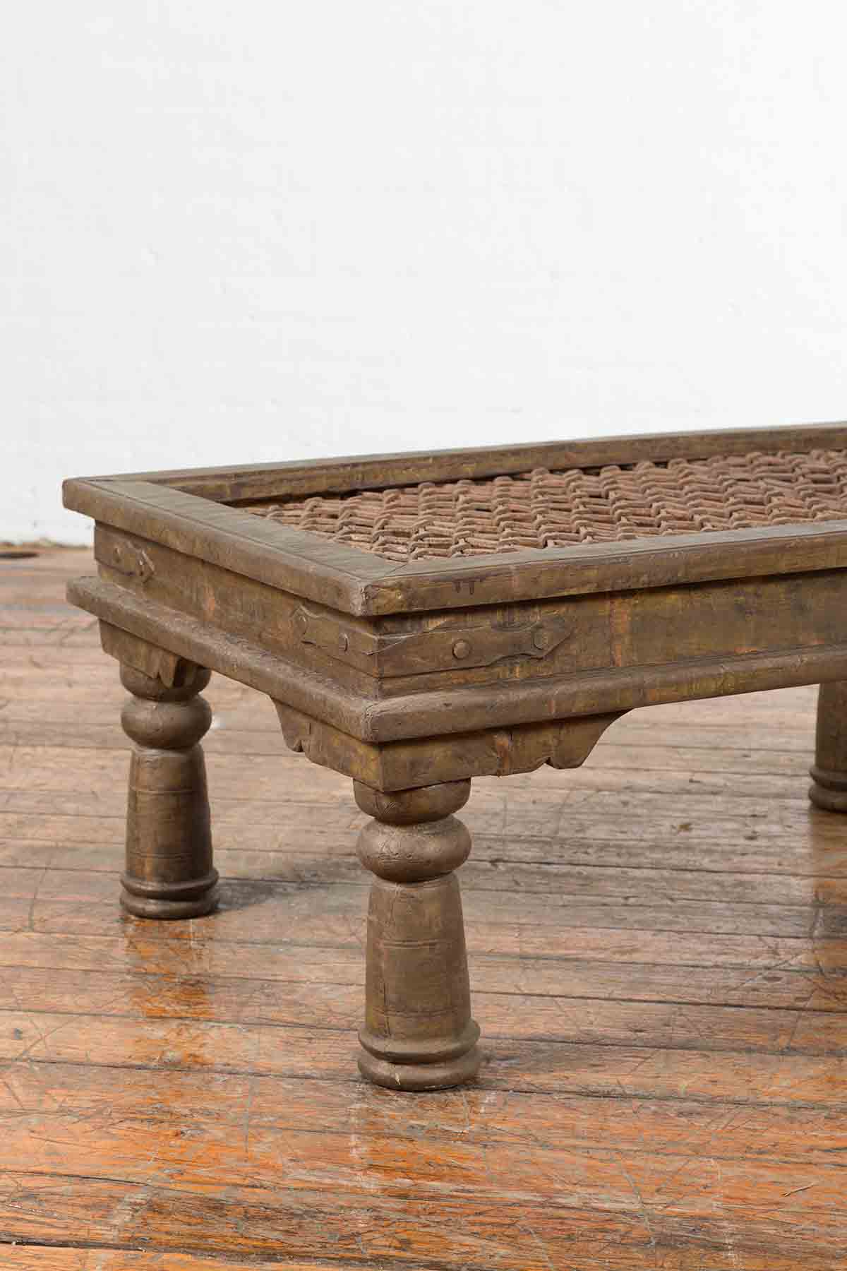 Antique Indian Metal Window Grill Made into Coffee Table with Baluster Legs-11. Asian &amp; Chinese Furniture, Art, Antiques, Vintage Home Décor for sale at FEA Home