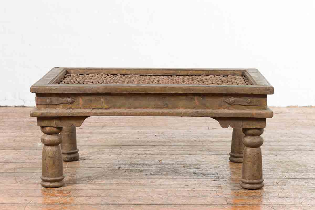 Antique Indian Metal Window Grill Made into Coffee Table with Baluster Legs-13. Asian &amp; Chinese Furniture, Art, Antiques, Vintage Home Décor for sale at FEA Home