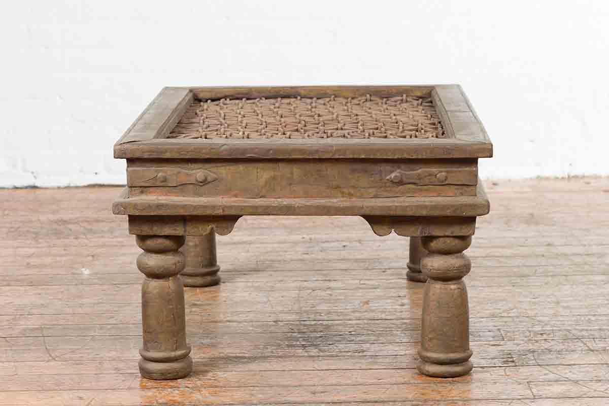 Antique Indian Metal Window Grill Made into Coffee Table with Baluster Legs-14. Asian &amp; Chinese Furniture, Art, Antiques, Vintage Home Décor for sale at FEA Home