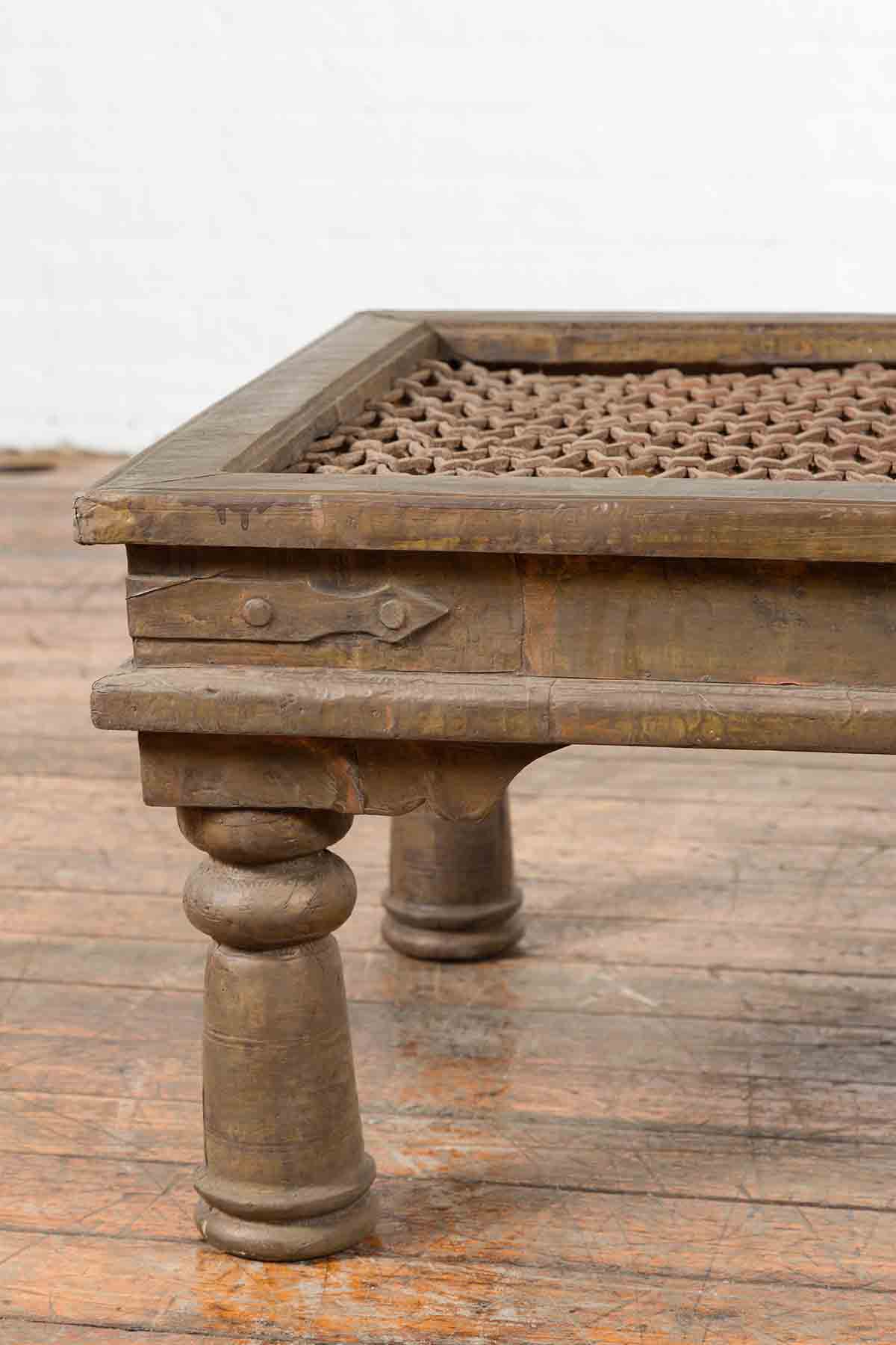 Antique Indian Metal Window Grill Made into Coffee Table with Baluster Legs-5. Asian &amp; Chinese Furniture, Art, Antiques, Vintage Home Décor for sale at FEA Home