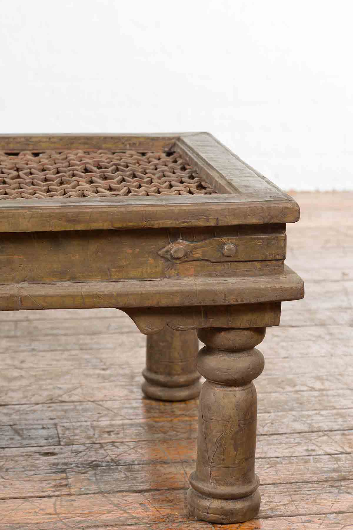 Antique Indian Metal Window Grill Made into Coffee Table with Baluster Legs-6. Asian &amp; Chinese Furniture, Art, Antiques, Vintage Home Décor for sale at FEA Home
