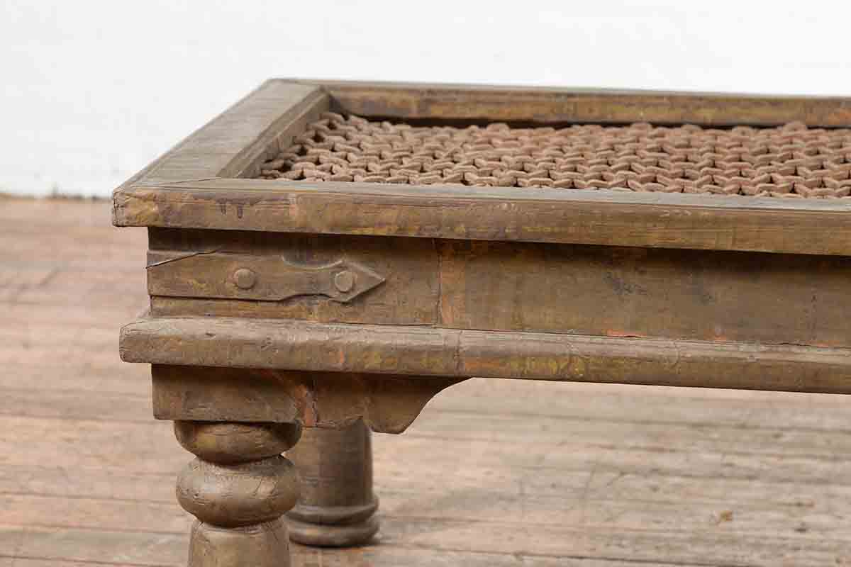 Antique Indian Metal Window Grill Made into Coffee Table with Baluster Legs-7. Asian &amp; Chinese Furniture, Art, Antiques, Vintage Home Décor for sale at FEA Home