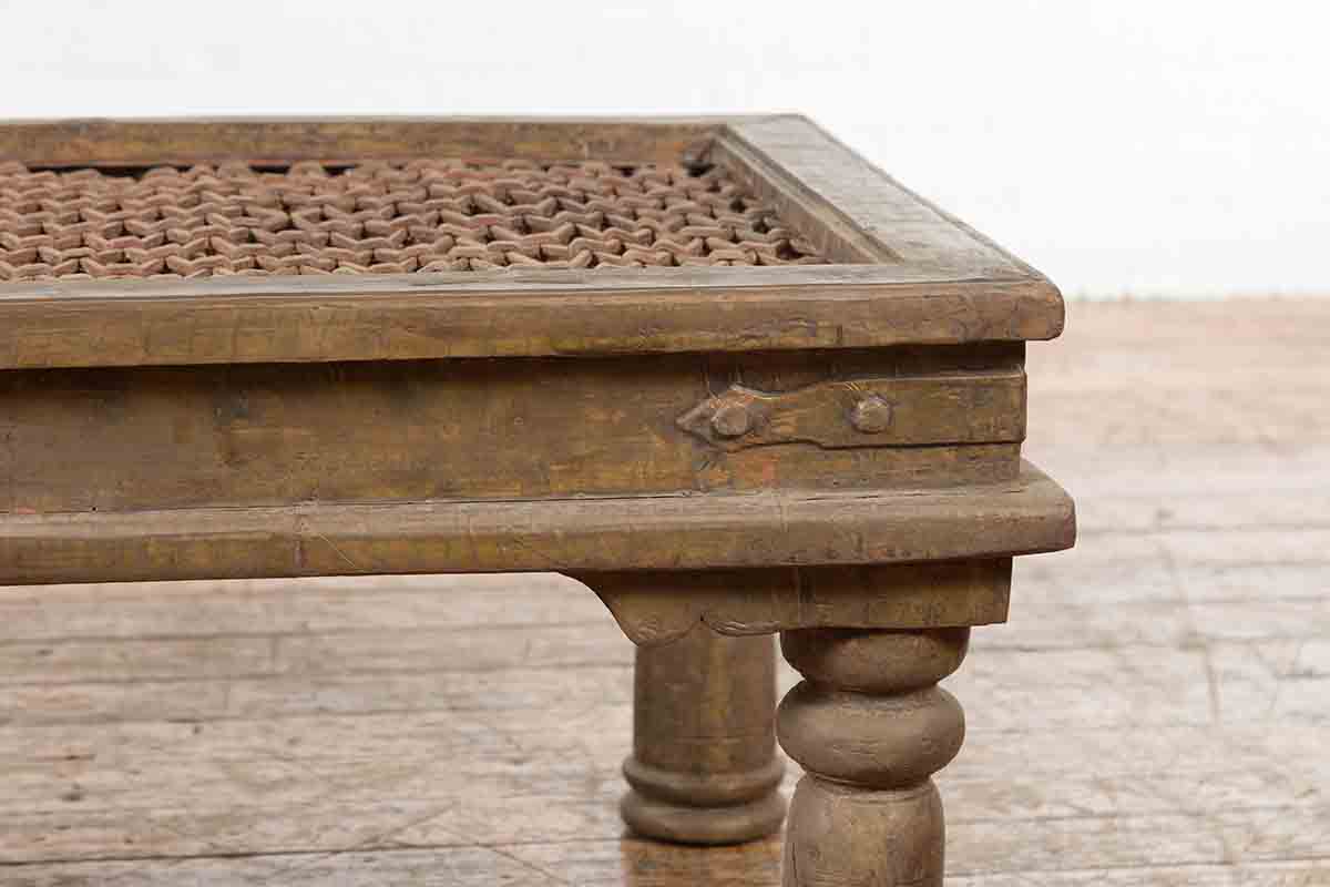 Antique Indian Metal Window Grill Made into Coffee Table with Baluster Legs-8. Asian &amp; Chinese Furniture, Art, Antiques, Vintage Home Décor for sale at FEA Home