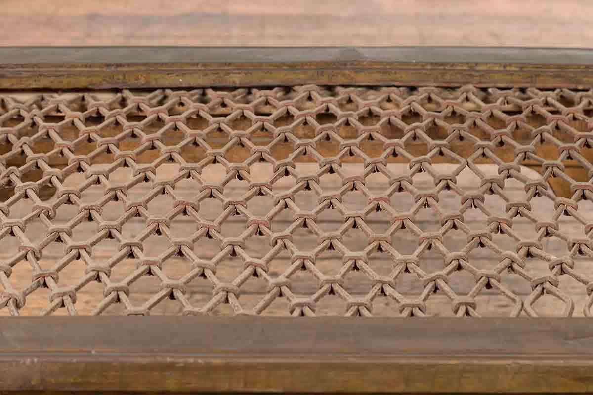 Antique Indian Metal Window Grill Made into Coffee Table with Baluster Legs-10. Asian &amp; Chinese Furniture, Art, Antiques, Vintage Home Décor for sale at FEA Home