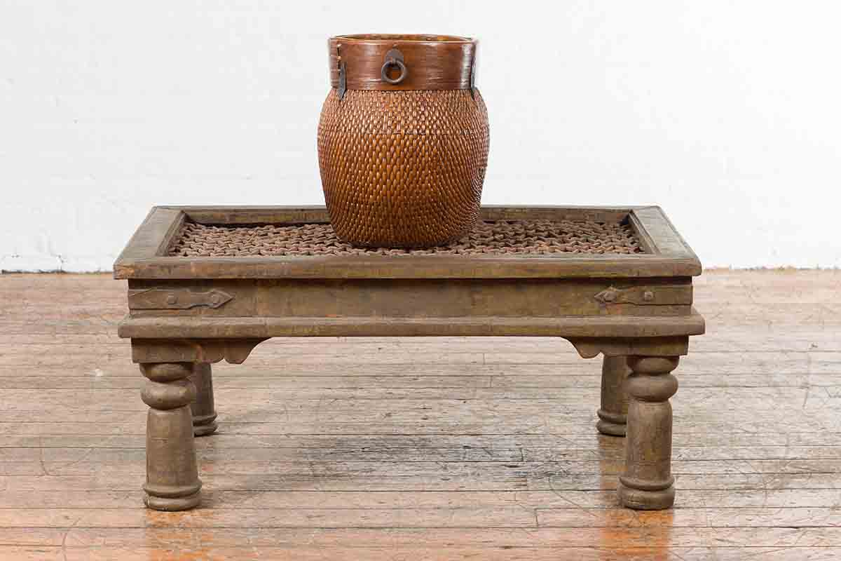 Antique Indian Metal Window Grill Made into Coffee Table with Baluster Legs-4. Asian &amp; Chinese Furniture, Art, Antiques, Vintage Home Décor for sale at FEA Home