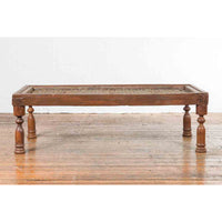 Indian Antique Window Grate Made into a Coffee Table with Turned Baluster Legs