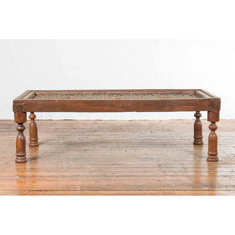 Indian Antique Window Grate Made into a Coffee Table with Turned Baluster Legs-3. Asian & Chinese Furniture, Art, Antiques, Vintage Home Décor for sale at FEA Home