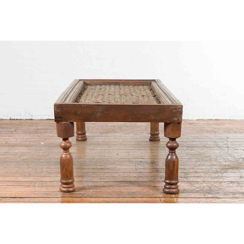 Indian Antique Window Grate Made into a Coffee Table with Turned Baluster Legs-13. Asian & Chinese Furniture, Art, Antiques, Vintage Home Décor for sale at FEA Home