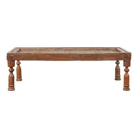 Indian Antique Window Grate Made into a Coffee Table with Turned Baluster Legs