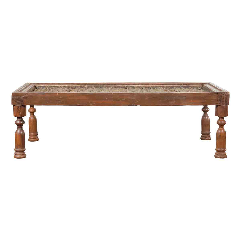 Indian Antique Window Grate Made into a Coffee Table with Turned Baluster Legs-1. Asian & Chinese Furniture, Art, Antiques, Vintage Home Décor for sale at FEA Home