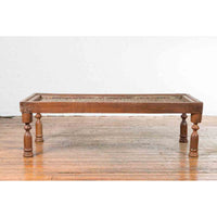 Indian Antique Window Grate Made into a Coffee Table with Turned Baluster Legs