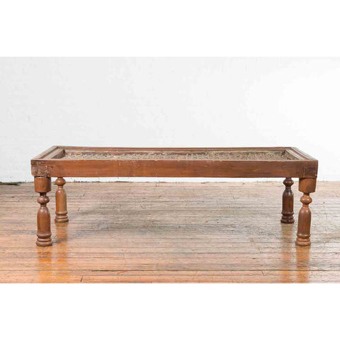 Indian Antique Window Grate Made into a Coffee Table with Turned Baluster Legs-2. Asian & Chinese Furniture, Art, Antiques, Vintage Home Décor for sale at FEA Home