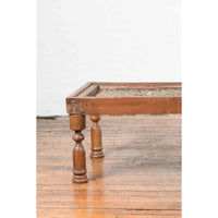 Indian Antique Window Grate Made into a Coffee Table with Turned Baluster Legs